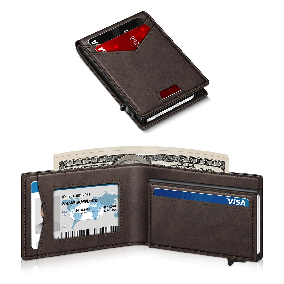 Men's RFID Bifold Wallet | ID Window, Pop‑Up Card Holder, Money Clip, Gift Box