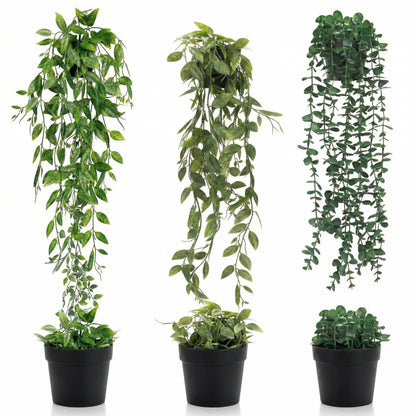 Artificial Indoor Hanging Eucalyptus Plants, 3pcs Faux Evergreen Potted Plants for Home, Bathroom, Room & Shelf Decor, Decorative Fake Plants, Artificial Plant Set, Faux Eucalyptus Greenery, Plastic Material #GLOBAL PICKS