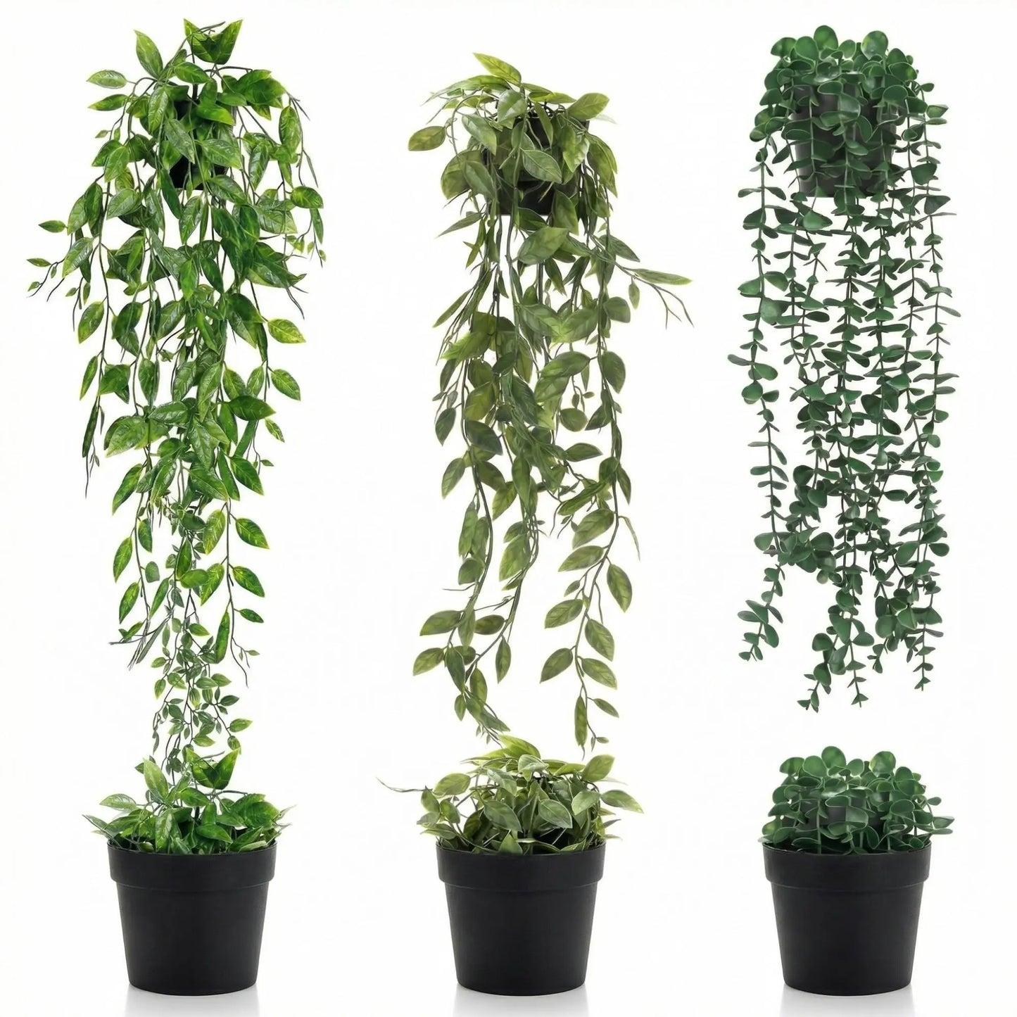 Artificial Indoor Hanging Eucalyptus Plants, 3pcs Faux Evergreen Potted Plants for Home, Bathroom, Room & Shelf Decor, Decorative Fake Plants, Artificial Plant Set, Faux Eucalyptus Greenery, Plastic Material #GLOBAL PICKS