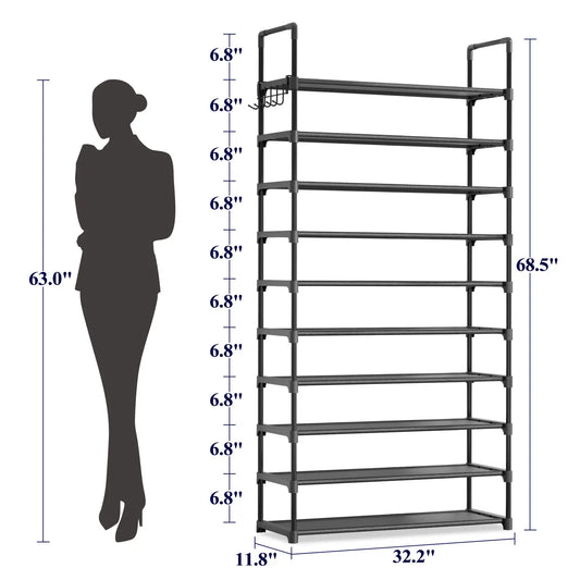 Kitsure 10-Tier Shoe Rack, Shoe Organizer with Side Handles