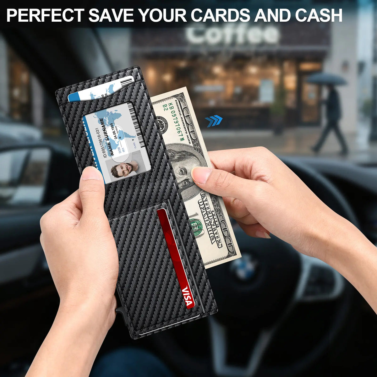 Men's RFID Bifold Wallet | ID Window, Pop‑Up Card Holder, Money Clip, Gift Box