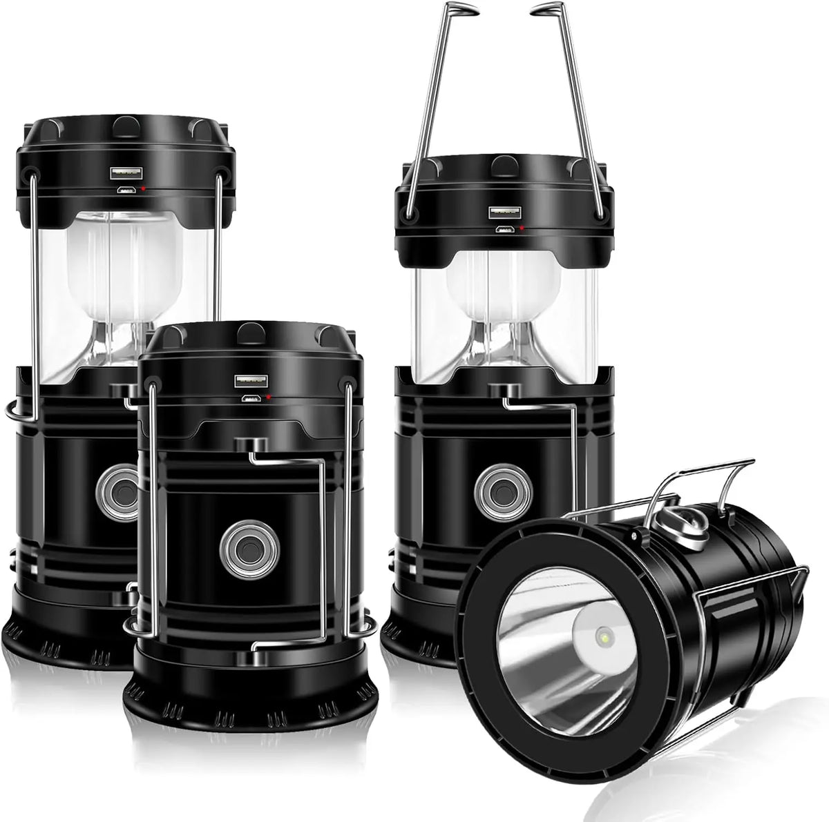 Solar Camping Lantern 4-Pack - RechargeableLED Lights, Magnetic Base & Foldable HangingHook- Collapsible Lamp Battery PoweredPerfect for Power Outages, Hiking,Emergencies Adjustable Flashlight AdjustableTactical Flashlight gifts gift set-SummerVibes