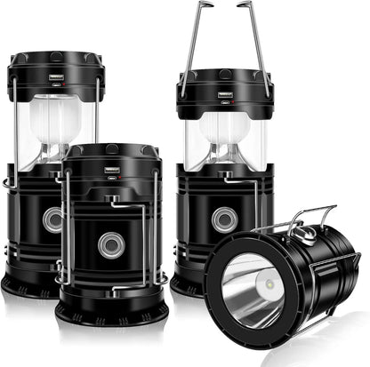 Solar Camping Lantern 4-Pack - RechargeableLED Lights, Magnetic Base & Foldable HangingHook- Collapsible Lamp Battery PoweredPerfect for Power Outages, Hiking,Emergencies Adjustable Flashlight AdjustableTactical Flashlight gifts gift set-SummerVibes