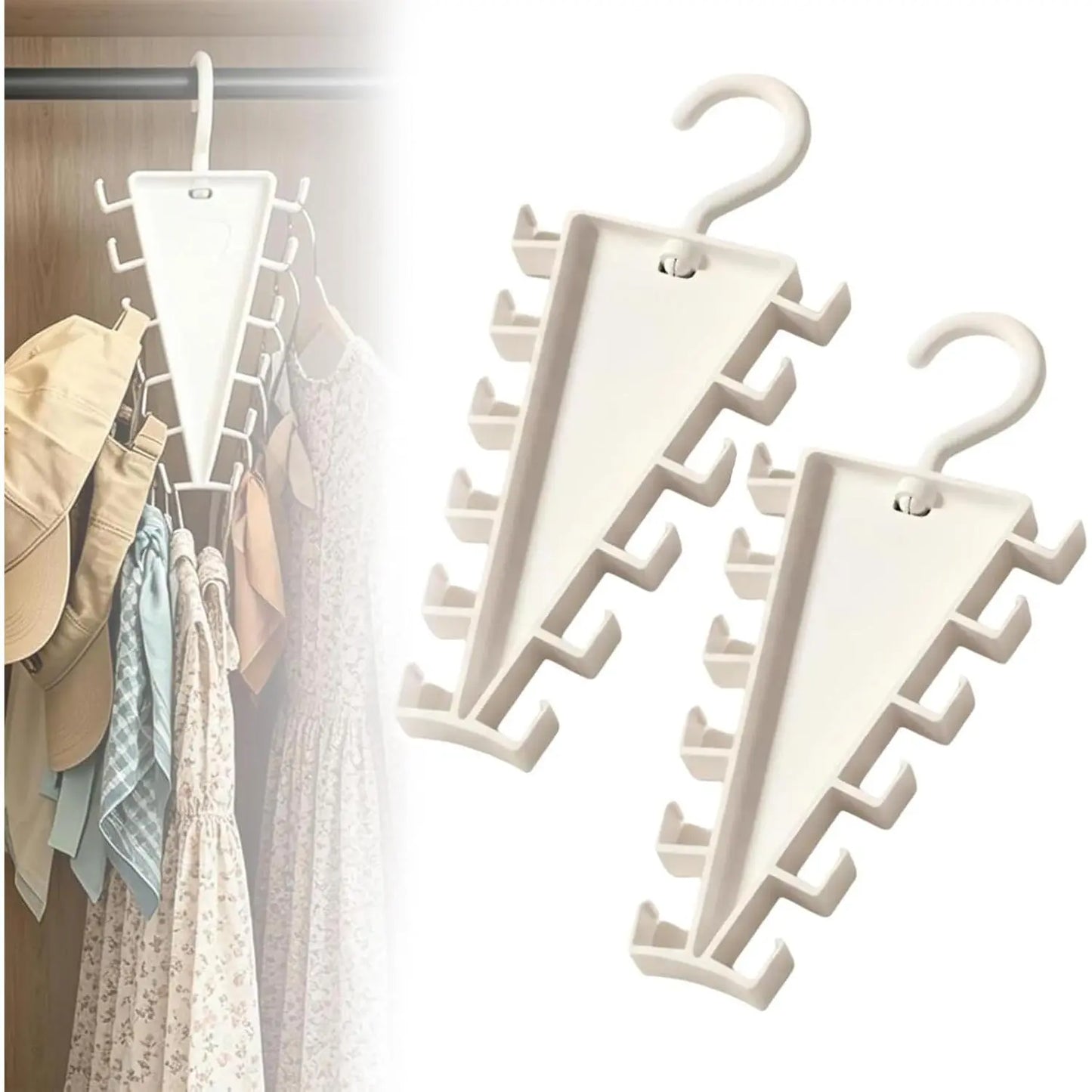 V Shaped Double-Sided Closet OrganizerHanger, 360° Rotatable Space Saving ClothesHanger Organizer, Multi-Layer Vertical StorageRack with 12 Hooks for Shirts, Jackets, Pants