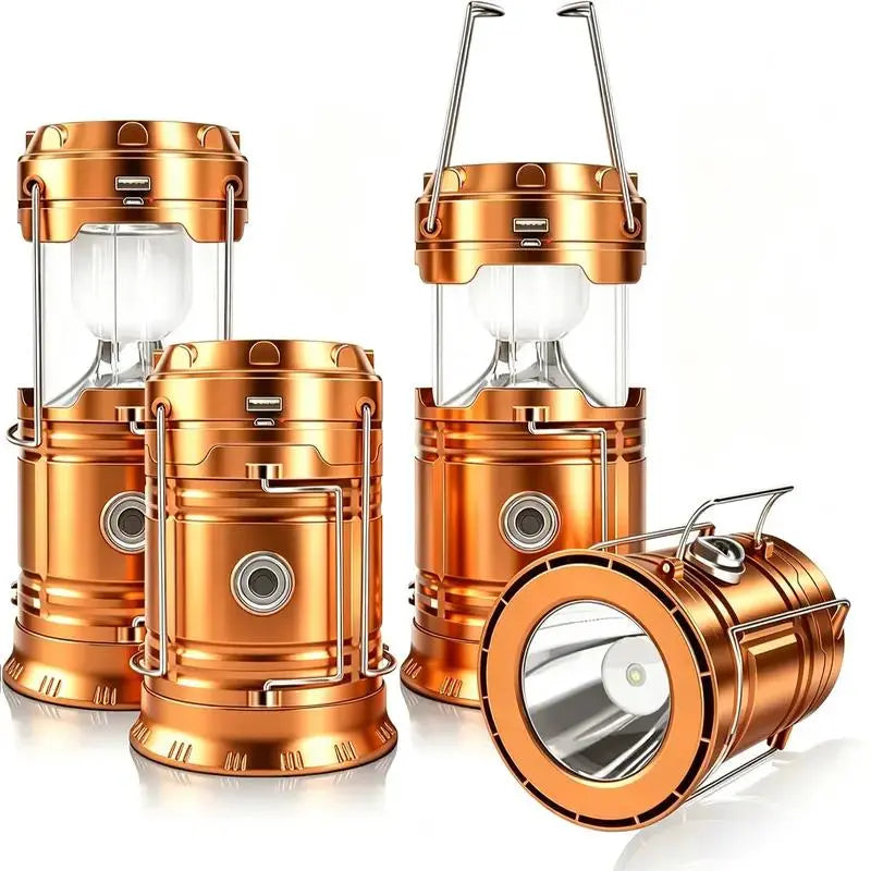 Solar Camping Lantern 4-Pack - RechargeableLED Lights, Magnetic Base & Foldable HangingHook- Collapsible Lamp Battery PoweredPerfect for Power Outages, Hiking,Emergencies Adjustable Flashlight AdjustableTactical Flashlight gifts gift set-SummerVibes
