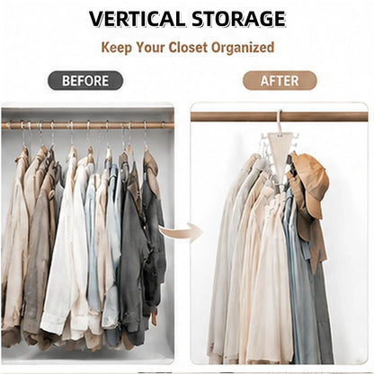 V Shaped Double-Sided Closet OrganizerHanger, 360° Rotatable Space Saving ClothesHanger Organizer, Multi-Layer Vertical StorageRack with 12 Hooks for Shirts, Jackets, Pants