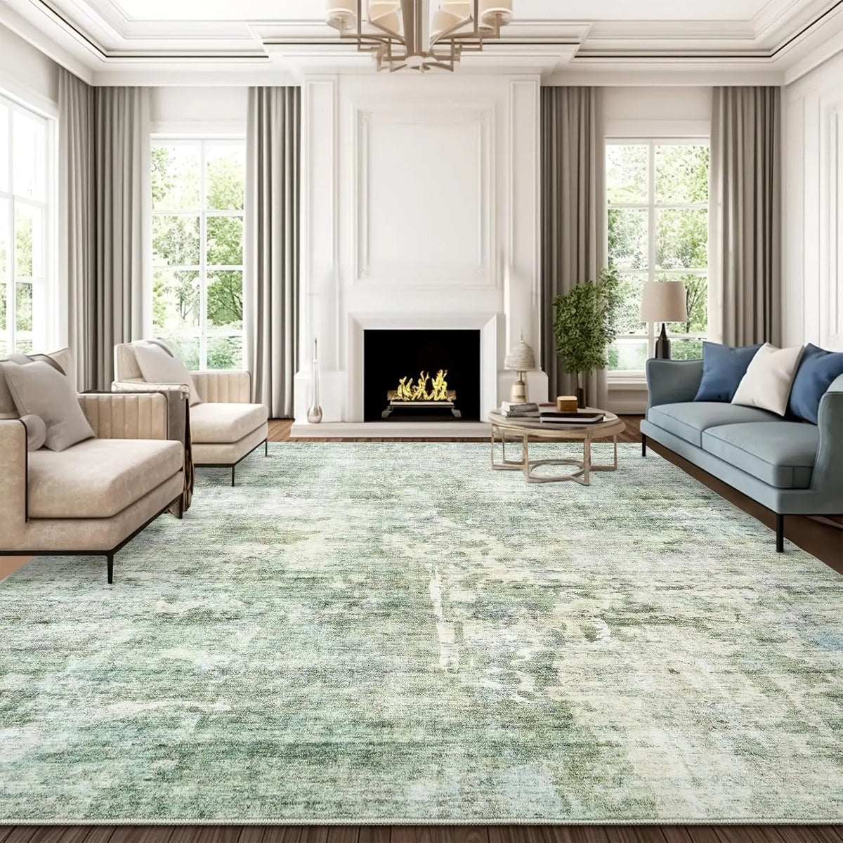 Geometric Washable Non‑Slip Area Rug, Stain Resistant Soft Rug for Home Living Room Decor