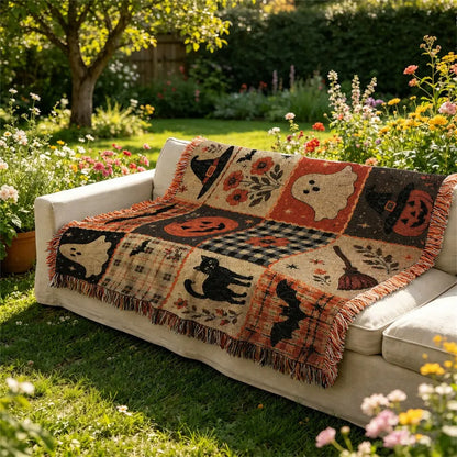 Halloween & Holiday Patchwork Tassel Blanket for Home & Outdoor | Multiple Styles Available