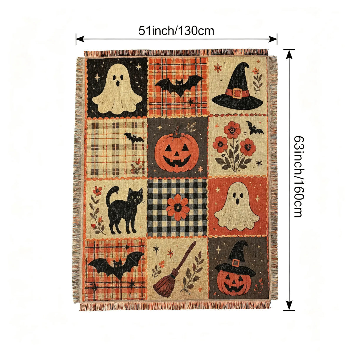 Halloween & Holiday Patchwork Tassel Blanket for Home & Outdoor | Multiple Styles Available