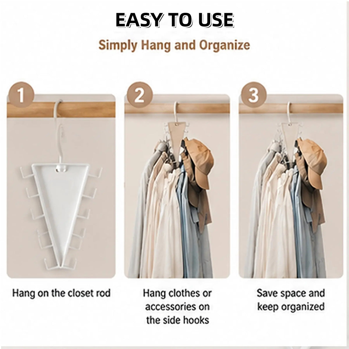 V Shaped Double-Sided Closet OrganizerHanger, 360° Rotatable Space Saving ClothesHanger Organizer, Multi-Layer Vertical StorageRack with 12 Hooks for Shirts, Jackets, Pants
