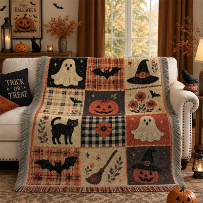 Halloween & Holiday Patchwork Tassel Blanket for Home & Outdoor | Multiple Styles Available