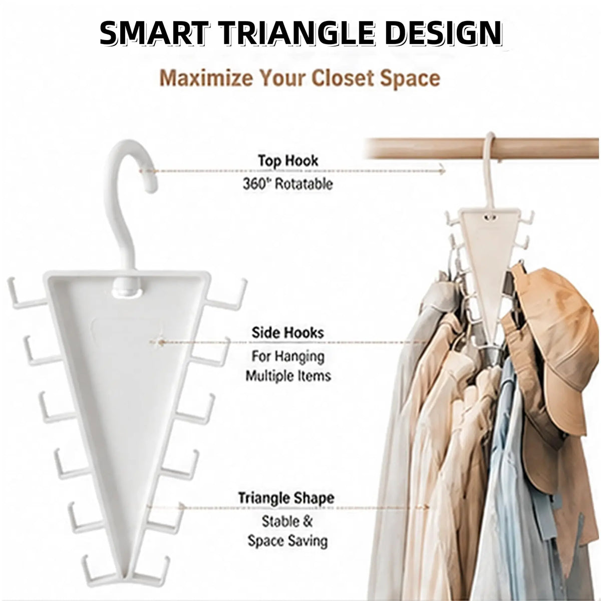 V Shaped Double-Sided Closet OrganizerHanger, 360° Rotatable Space Saving ClothesHanger Organizer, Multi-Layer Vertical StorageRack with 12 Hooks for Shirts, Jackets, Pants