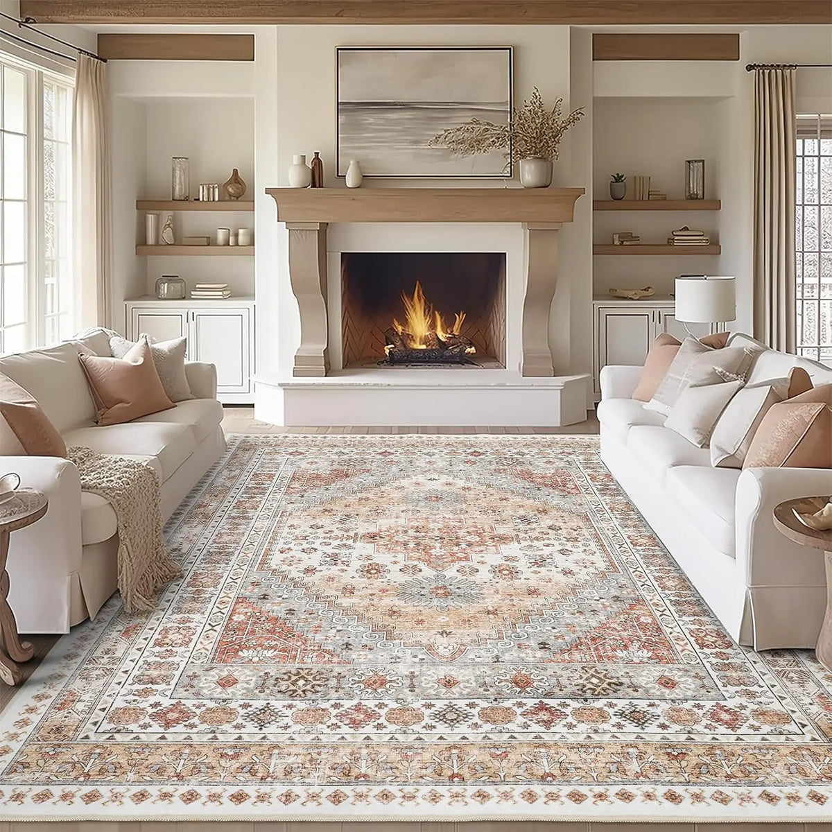 Geometric Washable Non‑Slip Area Rug, Stain Resistant Soft Rug for Home Living Room Decor