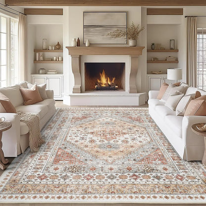 Geometric Washable Non‑Slip Area Rug, Stain Resistant Soft Rug for Home Living Room Decor
