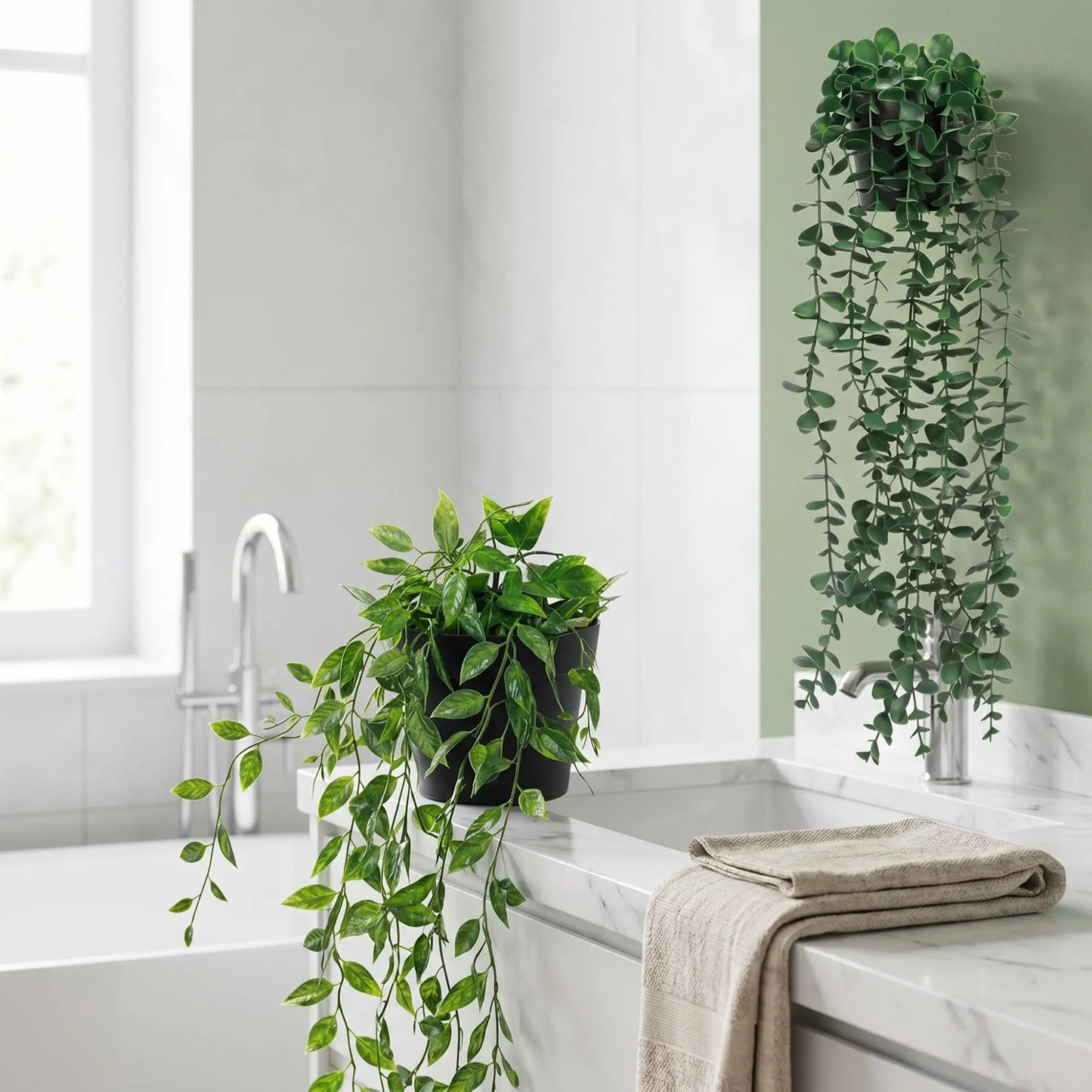 Artificial Indoor Hanging Eucalyptus Plants, 3pcs Faux Evergreen Potted Plants for Home, Bathroom, Room & Shelf Decor, Decorative Fake Plants, Artificial Plant Set, Faux Eucalyptus Greenery, Plastic Material #GLOBAL PICKS