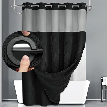 No Hook Washable Waffle Weave ShowerCurtain with Snap in Liner -Waterproof DoubleLayer Shower Curtain With WashablelnnerLiner, 72 x75 Inch Showercurtain