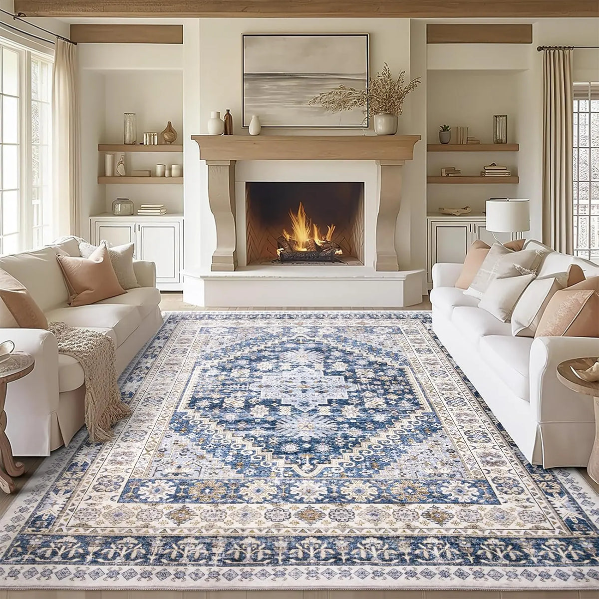 Geometric Washable Non‑Slip Area Rug, Stain Resistant Soft Rug for Home Living Room Decor