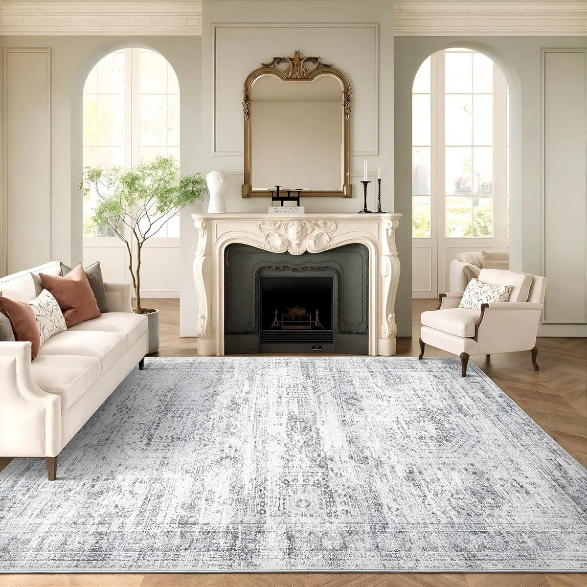 Geometric Washable Non‑Slip Area Rug, Stain Resistant Soft Rug for Home Living Room Decor