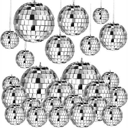 30pcs Silver Mirror Disco Ball Set – Hanging Reflective Decor for Parties, Weddings & Christmas Tree