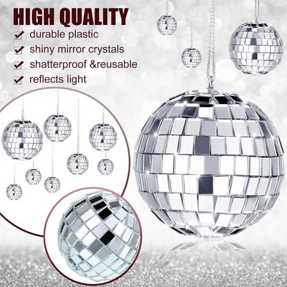 30pcs Silver Mirror Disco Ball Set – Hanging Reflective Decor for Parties, Weddings & Christmas Tree