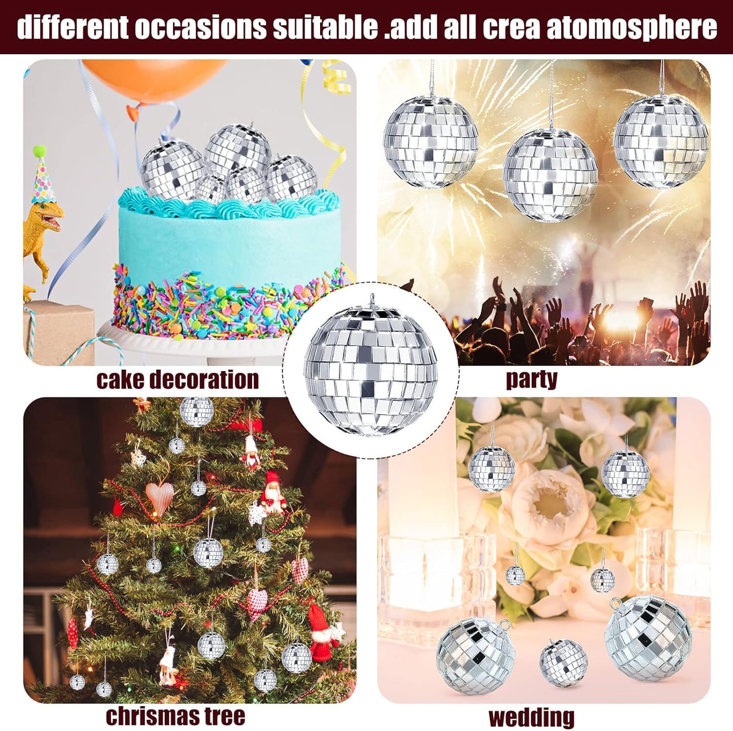 30pcs Silver Mirror Disco Ball Set – Hanging Reflective Decor for Parties, Weddings & Christmas Tree