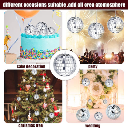 30pcs Silver Mirror Disco Ball Set – Hanging Reflective Decor for Parties, Weddings & Christmas Tree