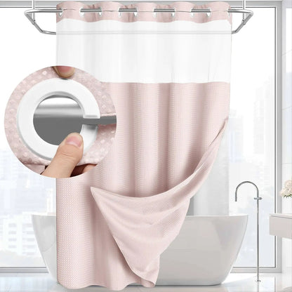 No Hook Washable Waffle Weave ShowerCurtain with Snap in Liner -Waterproof DoubleLayer Shower Curtain With WashablelnnerLiner, 72 x75 Inch Showercurtain