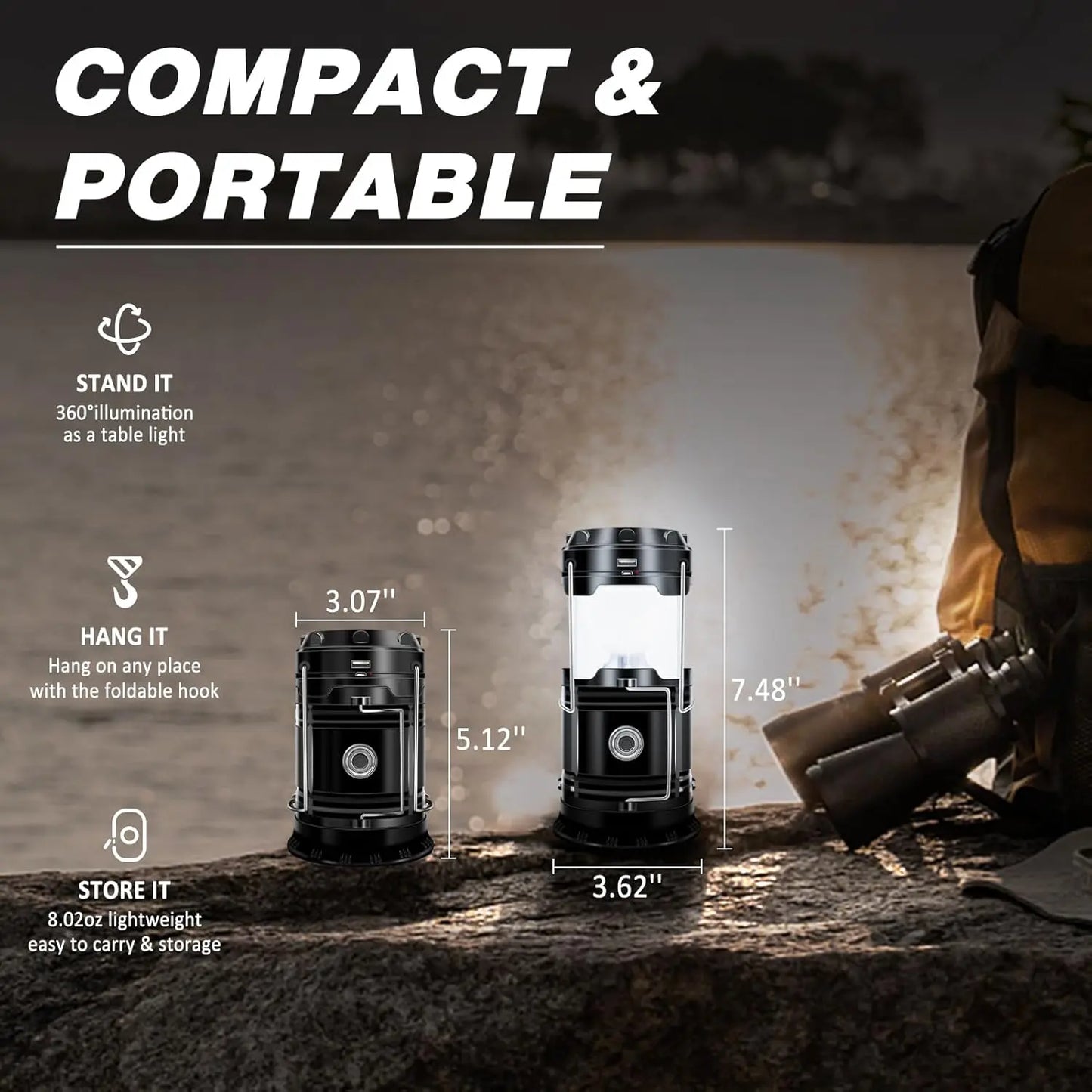 Solar Camping Lantern 4-Pack - RechargeableLED Lights, Magnetic Base & Foldable HangingHook- Collapsible Lamp Battery PoweredPerfect for Power Outages, Hiking,Emergencies Adjustable Flashlight AdjustableTactical Flashlight gifts gift set-SummerVibes
