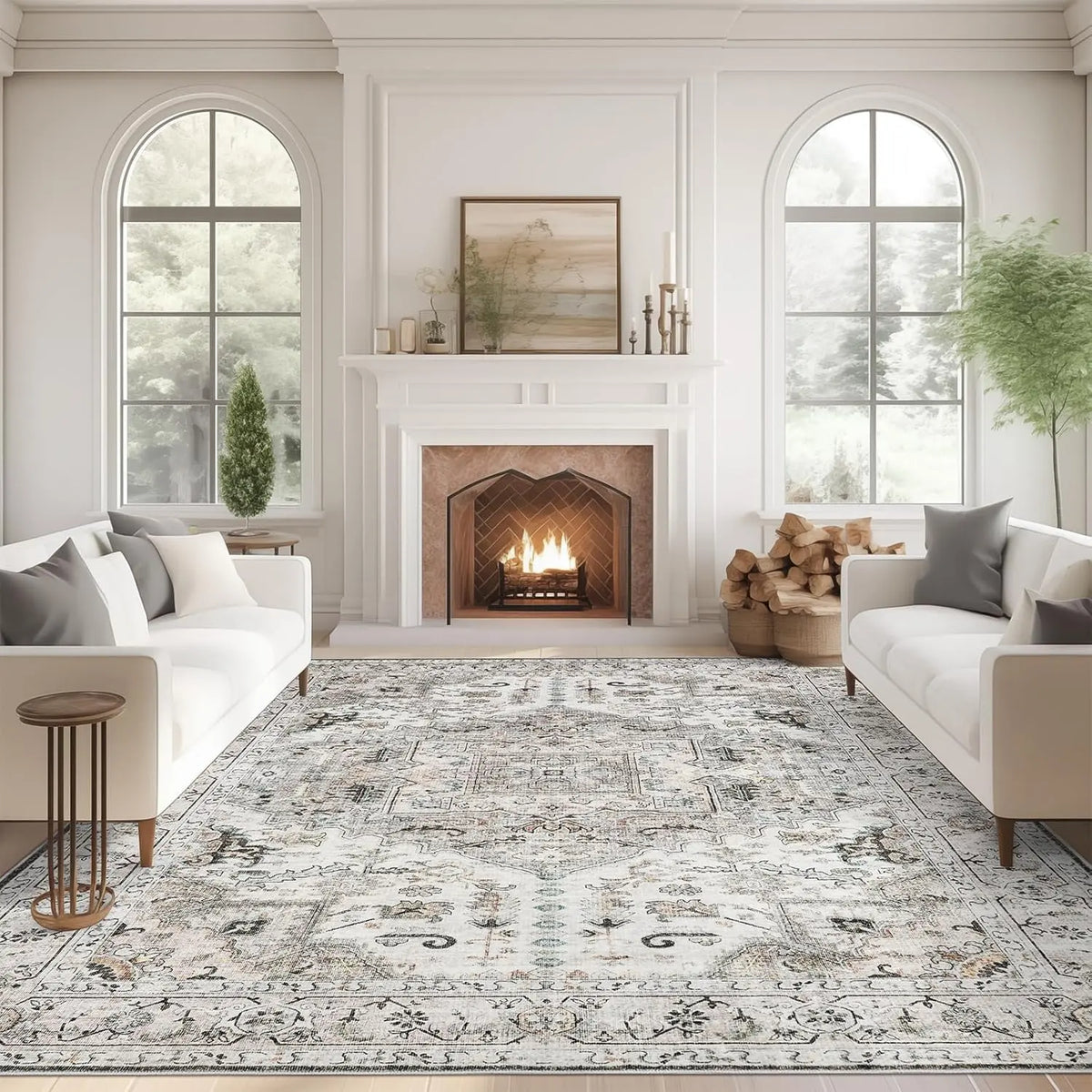 Geometric Washable Non‑Slip Area Rug, Stain Resistant Soft Rug for Home Living Room Decor