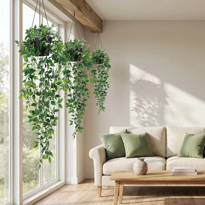 Artificial Indoor Hanging Eucalyptus Plants, 3pcs Faux Evergreen Potted Plants for Home, Bathroom, Room & Shelf Decor, Decorative Fake Plants, Artificial Plant Set, Faux Eucalyptus Greenery, Plastic Material #GLOBAL PICKS
