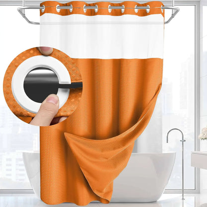 No Hook Washable Waffle Weave ShowerCurtain with Snap in Liner -Waterproof DoubleLayer Shower Curtain With WashablelnnerLiner, 72 x75 Inch Showercurtain