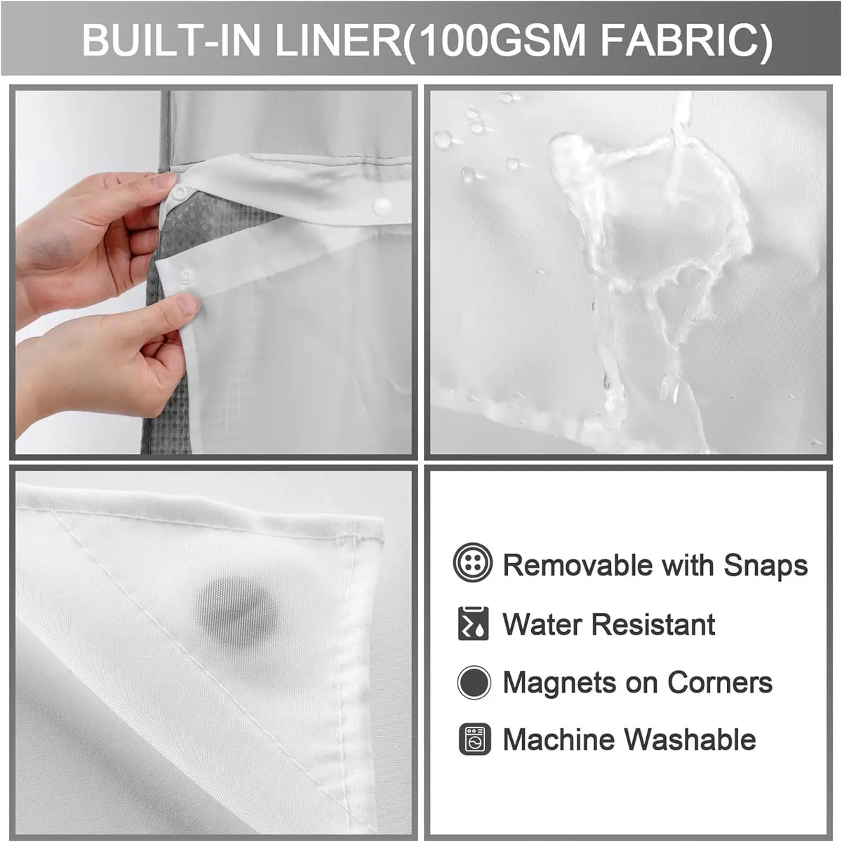 No Hook Washable Waffle Weave ShowerCurtain with Snap in Liner -Waterproof DoubleLayer Shower Curtain With WashablelnnerLiner, 72 x75 Inch Showercurtain