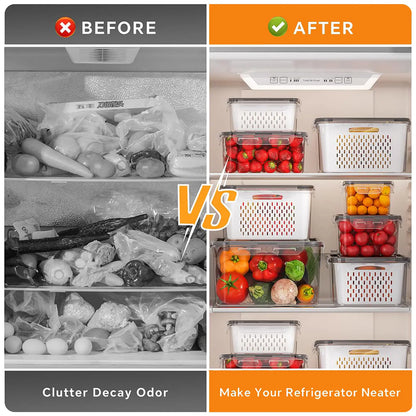 5 Pack Fridge Organizers and Storage -Stackable Fruit Storage Containers for Fridgewith Removable Colander, BPA-Free FoodStorage Container for Salad Berry LettuceVegetables Meat Keeper Fresh