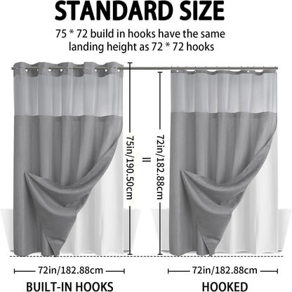 No Hook Washable Waffle Weave ShowerCurtain with Snap in Liner -Waterproof DoubleLayer Shower Curtain With WashablelnnerLiner, 72 x75 Inch Showercurtain