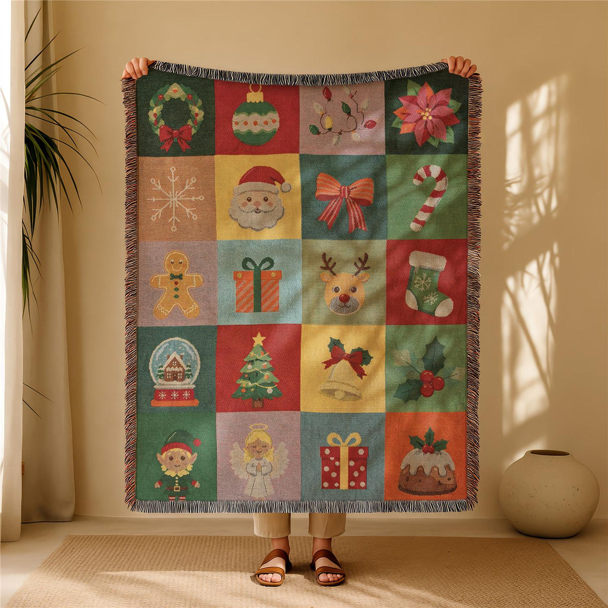 Halloween & Holiday Patchwork Tassel Blanket for Home & Outdoor | Multiple Styles Available