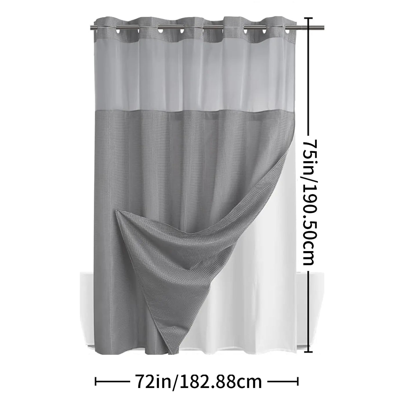 No Hook Washable Waffle Weave ShowerCurtain with Snap in Liner -Waterproof DoubleLayer Shower Curtain With WashablelnnerLiner, 72 x75 Inch Showercurtain
