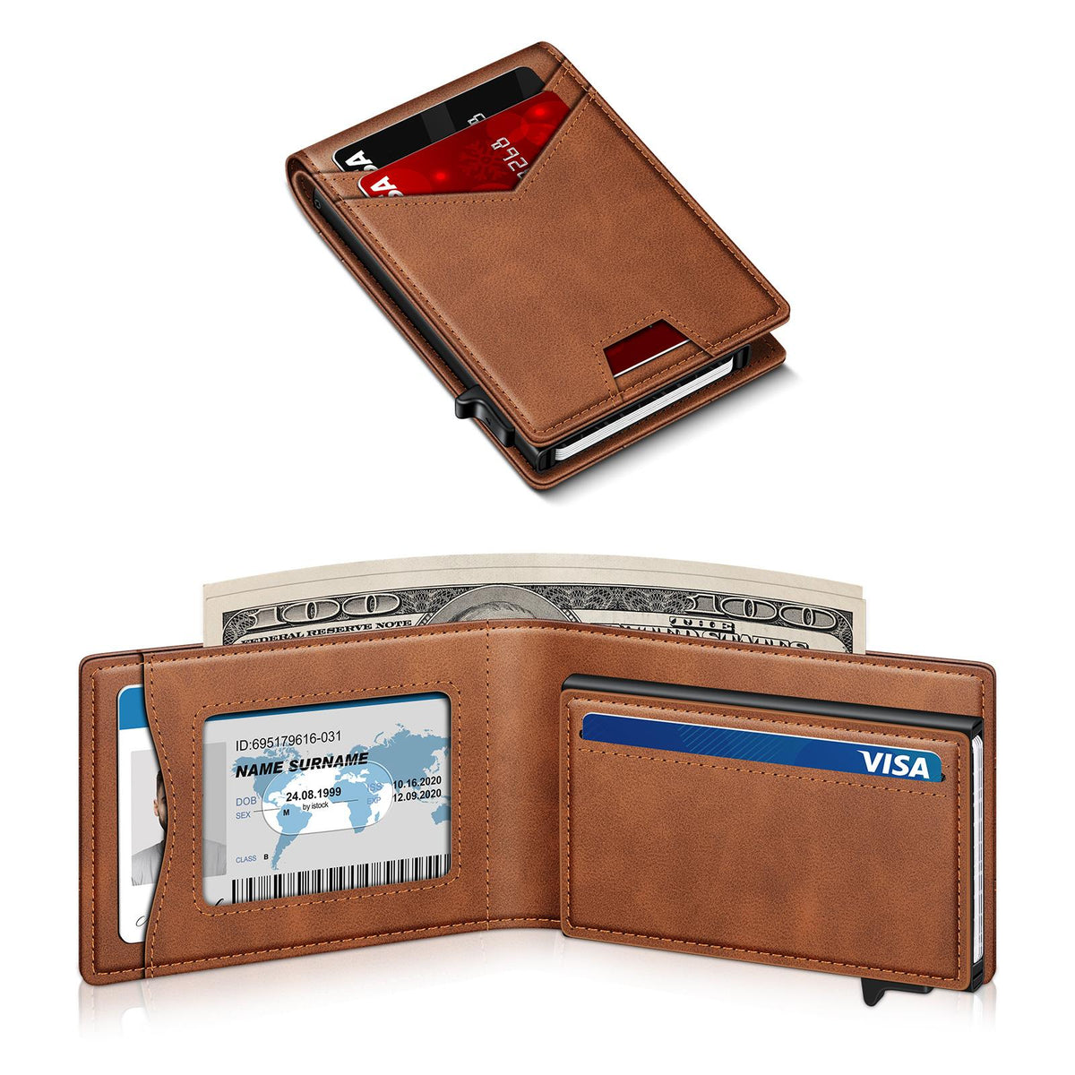 Men's RFID Bifold Wallet | ID Window, Pop‑Up Card Holder, Money Clip, Gift Box