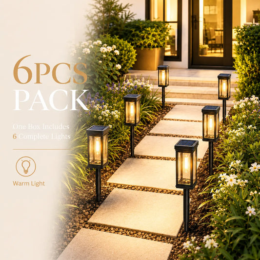 Bloomhaven Decor 6‑Pack Solar Pathway Lights, Waterproof Outdoor Garden Stake Lights