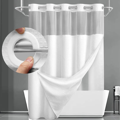 No Hook Washable Waffle Weave ShowerCurtain with Snap in Liner -Waterproof DoubleLayer Shower Curtain With WashablelnnerLiner, 72 x75 Inch Showercurtain