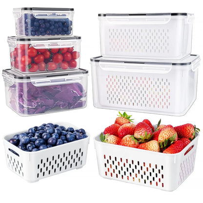 5 Pack Fridge Organizers and Storage -Stackable Fruit Storage Containers for Fridgewith Removable Colander, BPA-Free FoodStorage Container for Salad Berry LettuceVegetables Meat Keeper Fresh