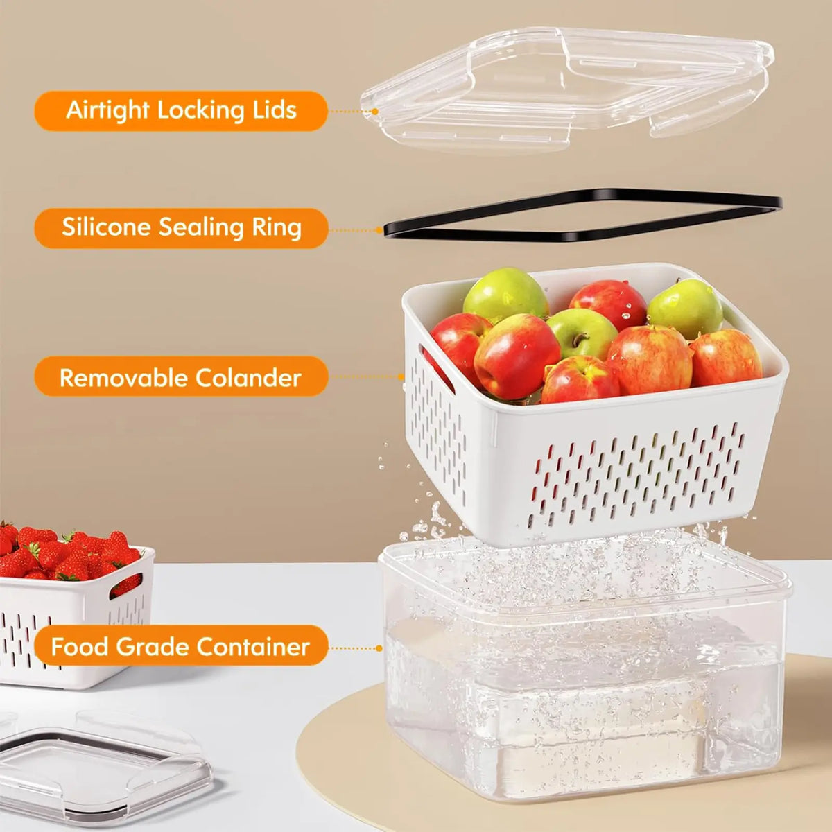 5 Pack Fridge Organizers and Storage -Stackable Fruit Storage Containers for Fridgewith Removable Colander, BPA-Free FoodStorage Container for Salad Berry LettuceVegetables Meat Keeper Fresh