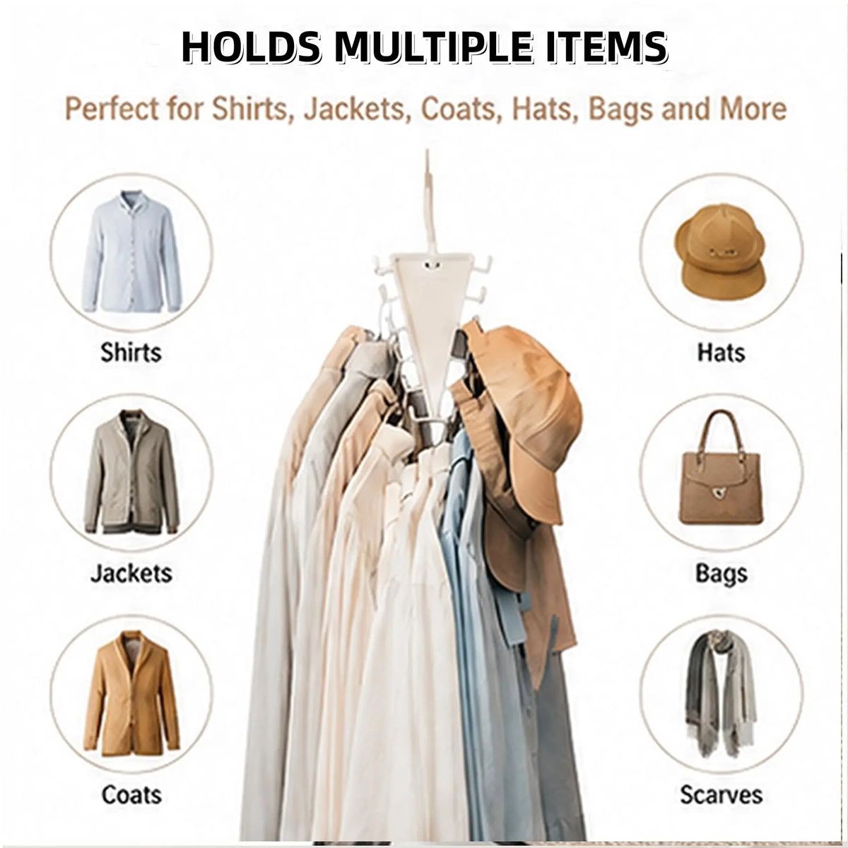 V Shaped Double-Sided Closet OrganizerHanger, 360° Rotatable Space Saving ClothesHanger Organizer, Multi-Layer Vertical StorageRack with 12 Hooks for Shirts, Jackets, Pants