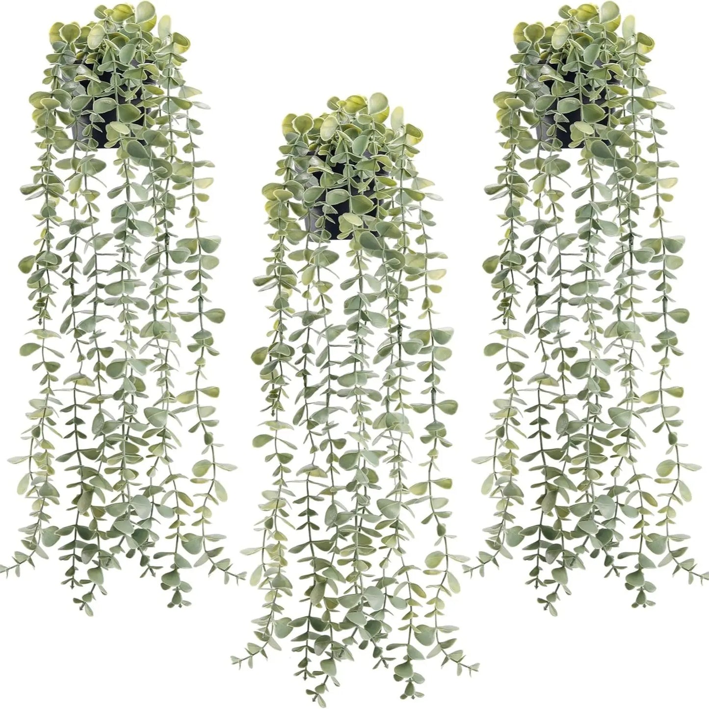 Artificial Indoor Hanging Eucalyptus Plants, 3pcs Faux Evergreen Potted Plants for Home, Bathroom, Room & Shelf Decor, Decorative Fake Plants, Artificial Plant Set, Faux Eucalyptus Greenery, Plastic Material #GLOBAL PICKS