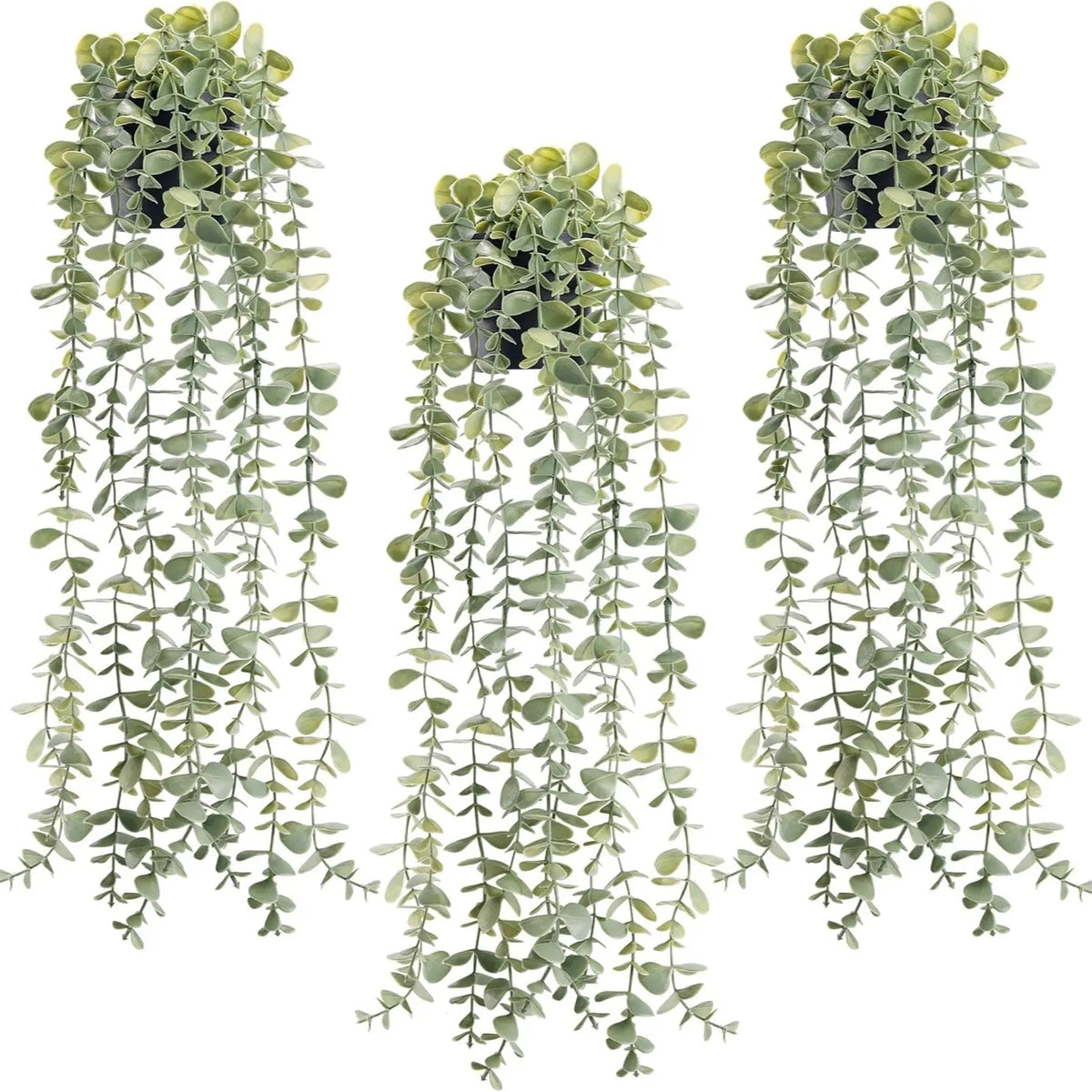 Artificial Indoor Hanging Eucalyptus Plants, 3pcs Faux Evergreen Potted Plants for Home, Bathroom, Room & Shelf Decor, Decorative Fake Plants, Artificial Plant Set, Faux Eucalyptus Greenery, Plastic Material #GLOBAL PICKS