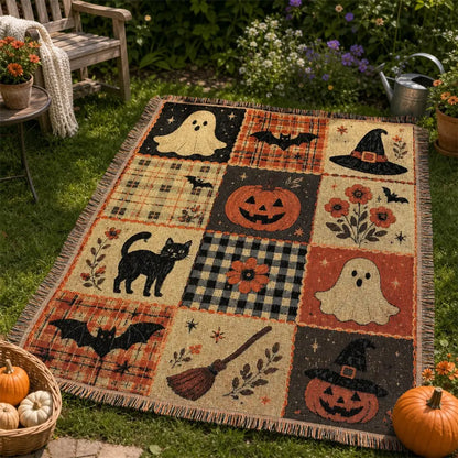 Halloween & Holiday Patchwork Tassel Blanket for Home & Outdoor | Multiple Styles Available