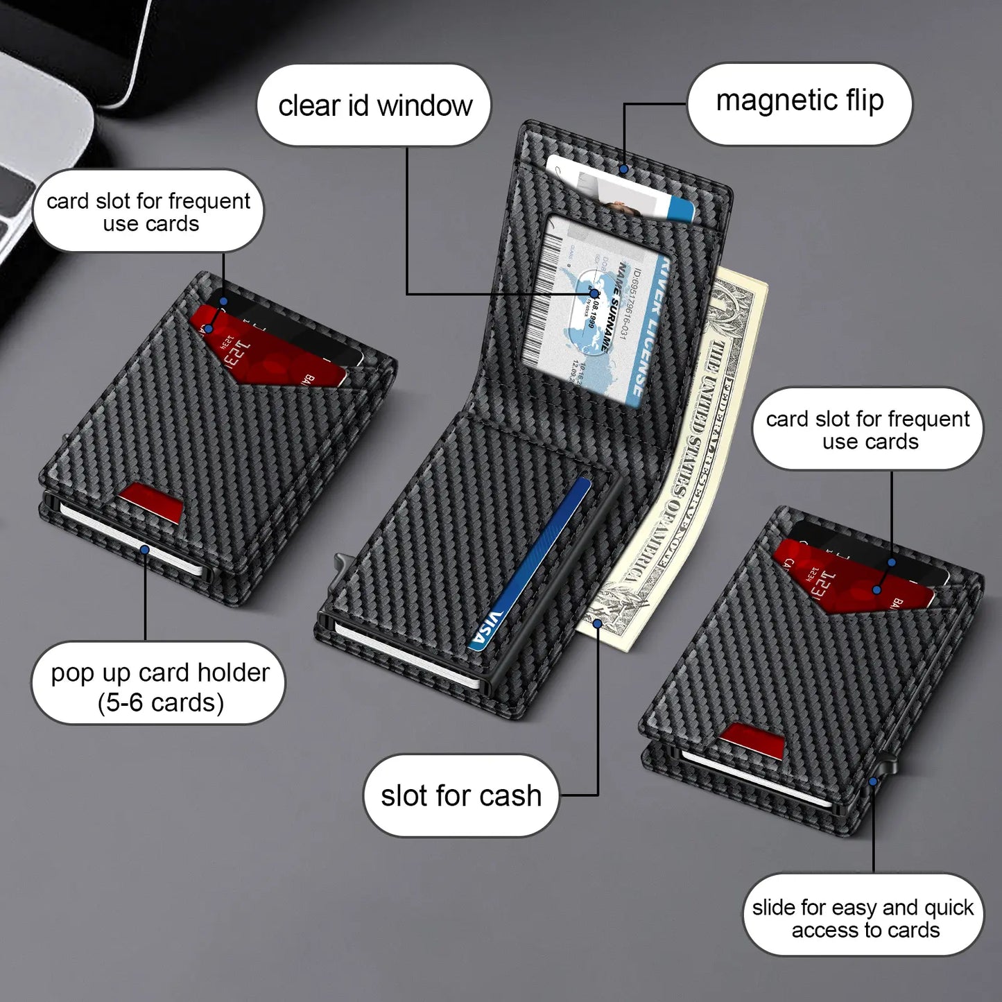 Men's RFID Bifold Wallet | ID Window, Pop‑Up Card Holder, Money Clip, Gift Box