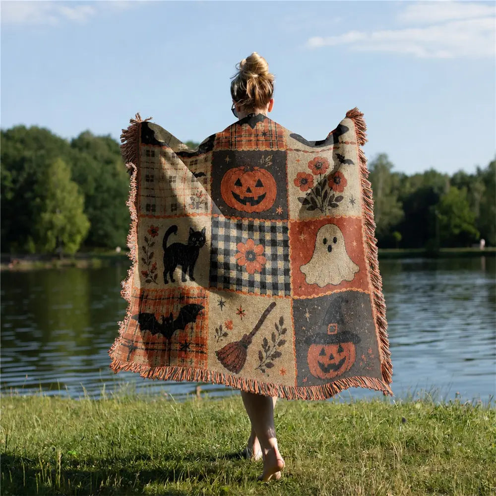 Halloween & Holiday Patchwork Tassel Blanket for Home & Outdoor | Multiple Styles Available