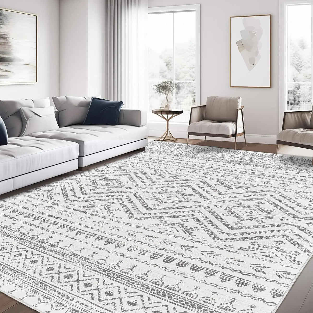 Geometric Washable Non‑Slip Area Rug, Stain Resistant Soft Rug for Home Living Room Decor