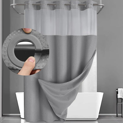 No Hook Washable Waffle Weave ShowerCurtain with Snap in Liner -Waterproof DoubleLayer Shower Curtain With WashablelnnerLiner, 72 x75 Inch Showercurtain